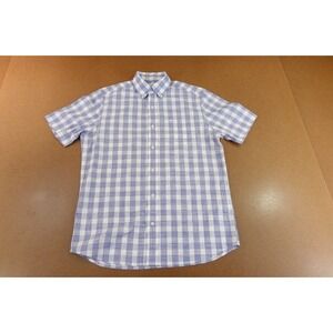 Southern Tide Mens Small White Blue Plaid Pockets Short Sleeve Button Down Shirt